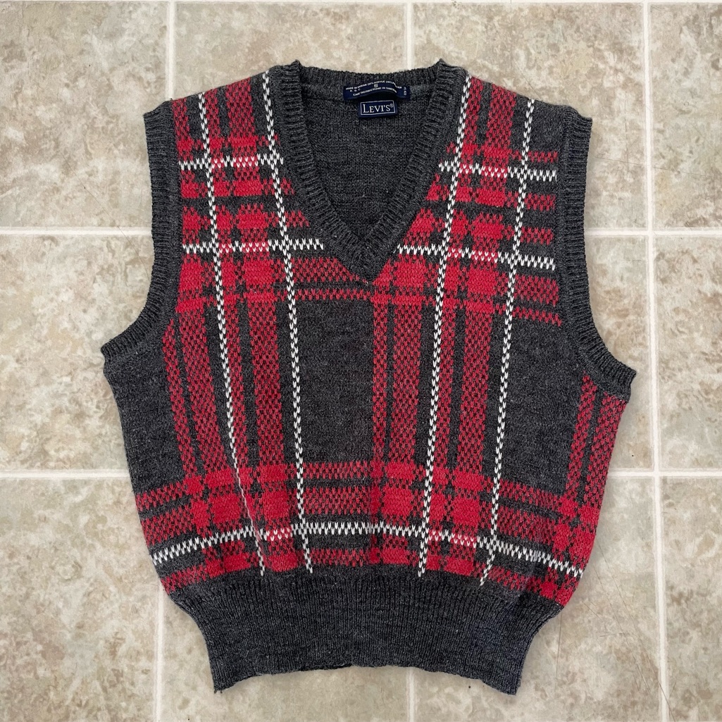 Vintage Levi’s Plaid Sweater Vest Dark Academia Grandpa Core